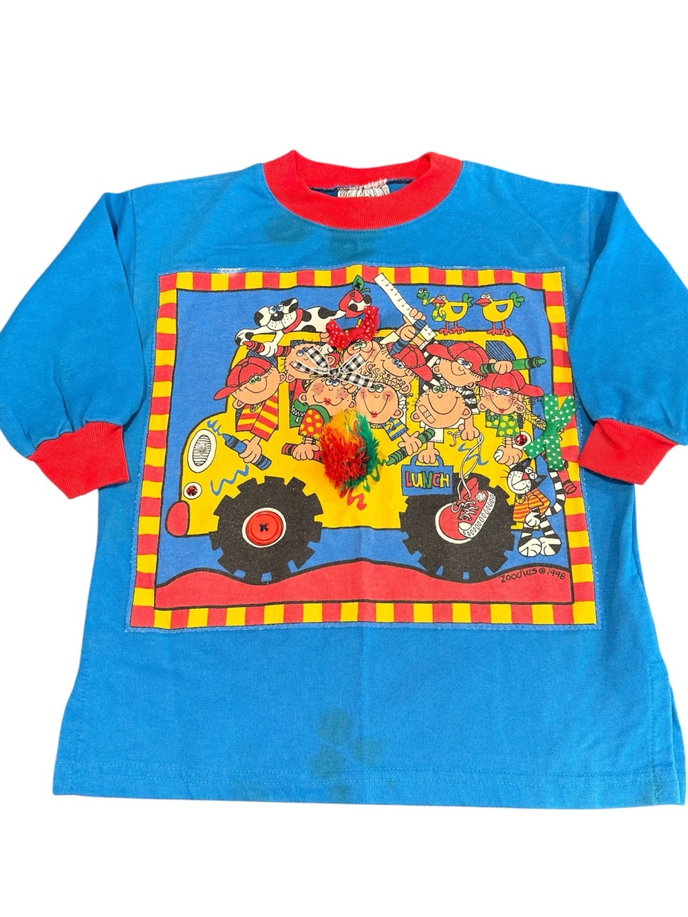 Vintage Zoodles 2T bold vibrant top shirt girls 90s colorful school bus READ